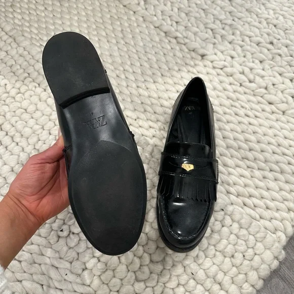 Black Patent Leather Loafers with Gold Ornament - Picture 2 of 4